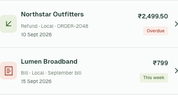 Fettle inbox with illustrative refunds and upcoming records
